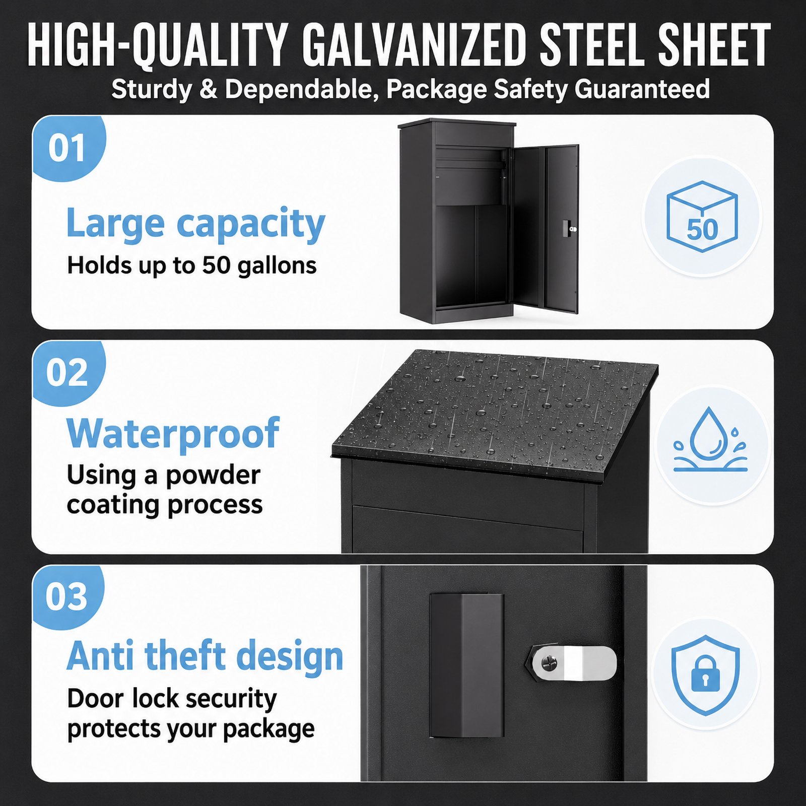 Compact Indoor Waterproof Parcel Drop Box Built-in Design Premium Galvanized Steel Mailbox Anti-Theft Durable Construction - Image 6